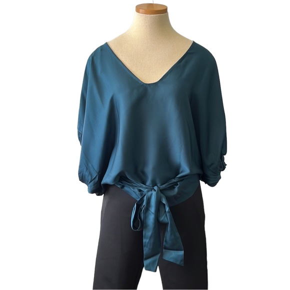 Diane von Furstenberg 'Edna' Silk Sash-Tie Blouse, Dark Teal, size 6 - Picture 2 of 16